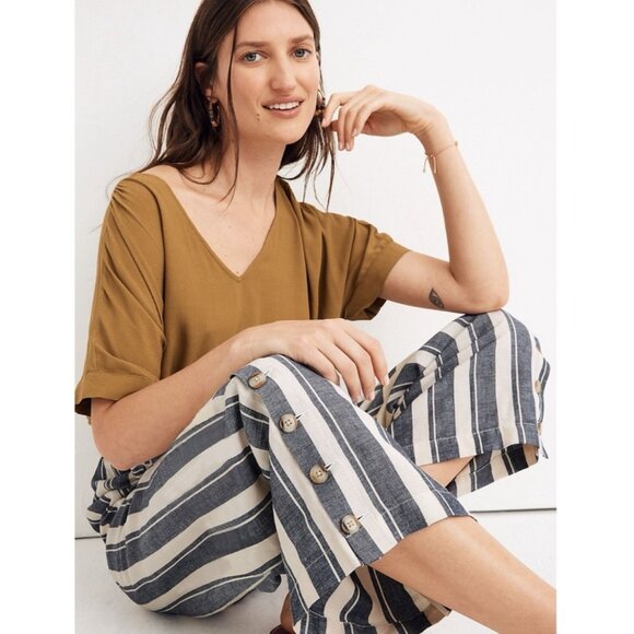 EUC Madewell Side Button Huston Stripe Pull On Crop Wide Leg Pants in Medium - Picture 8 of 10